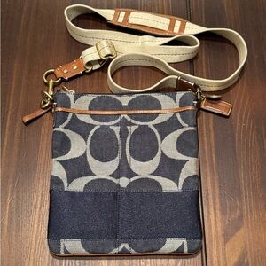 Coach Denim Signature Swingpack Crossbody Messenger Bag in jacquard fabric